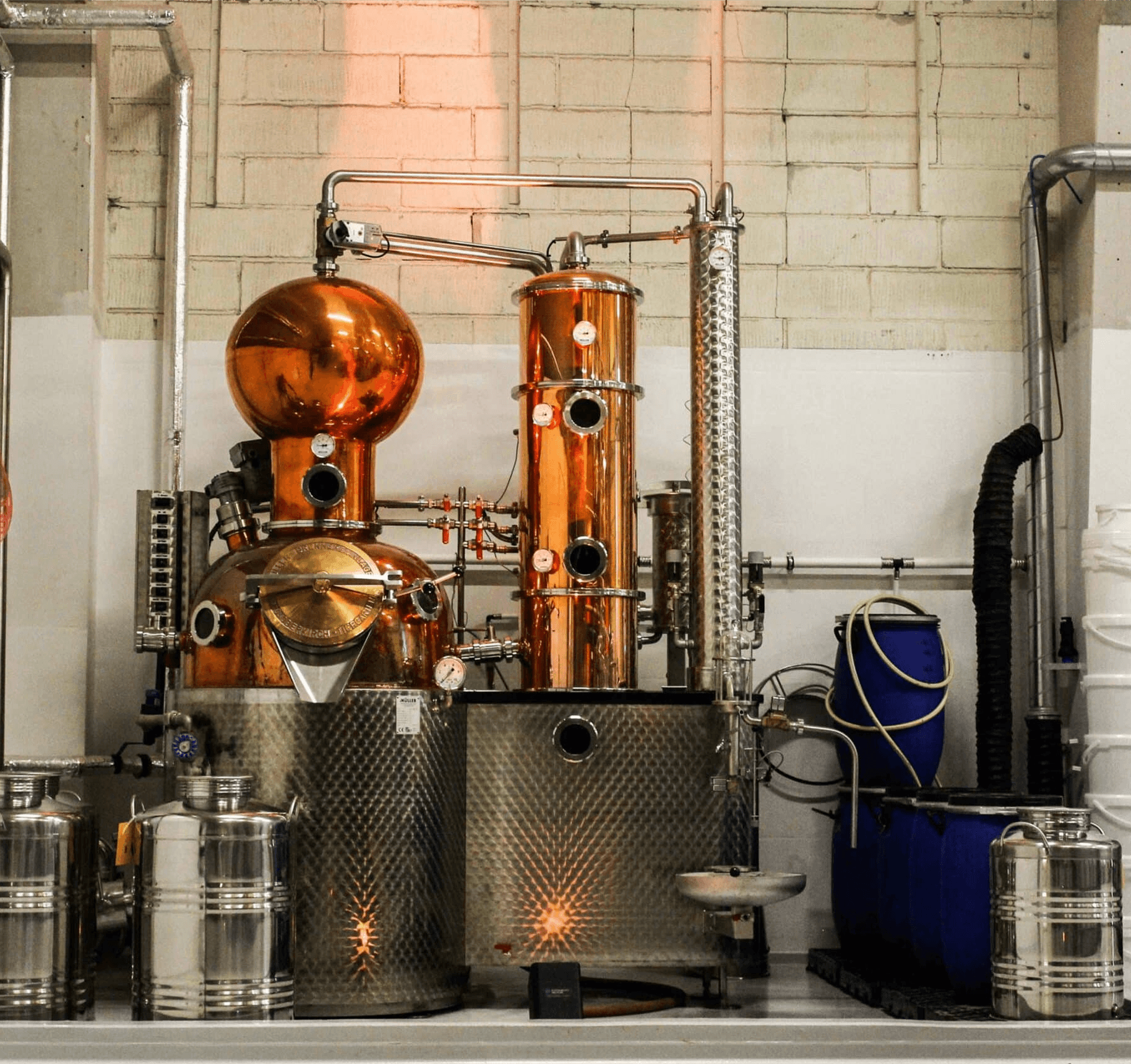 Copper still in a distillery